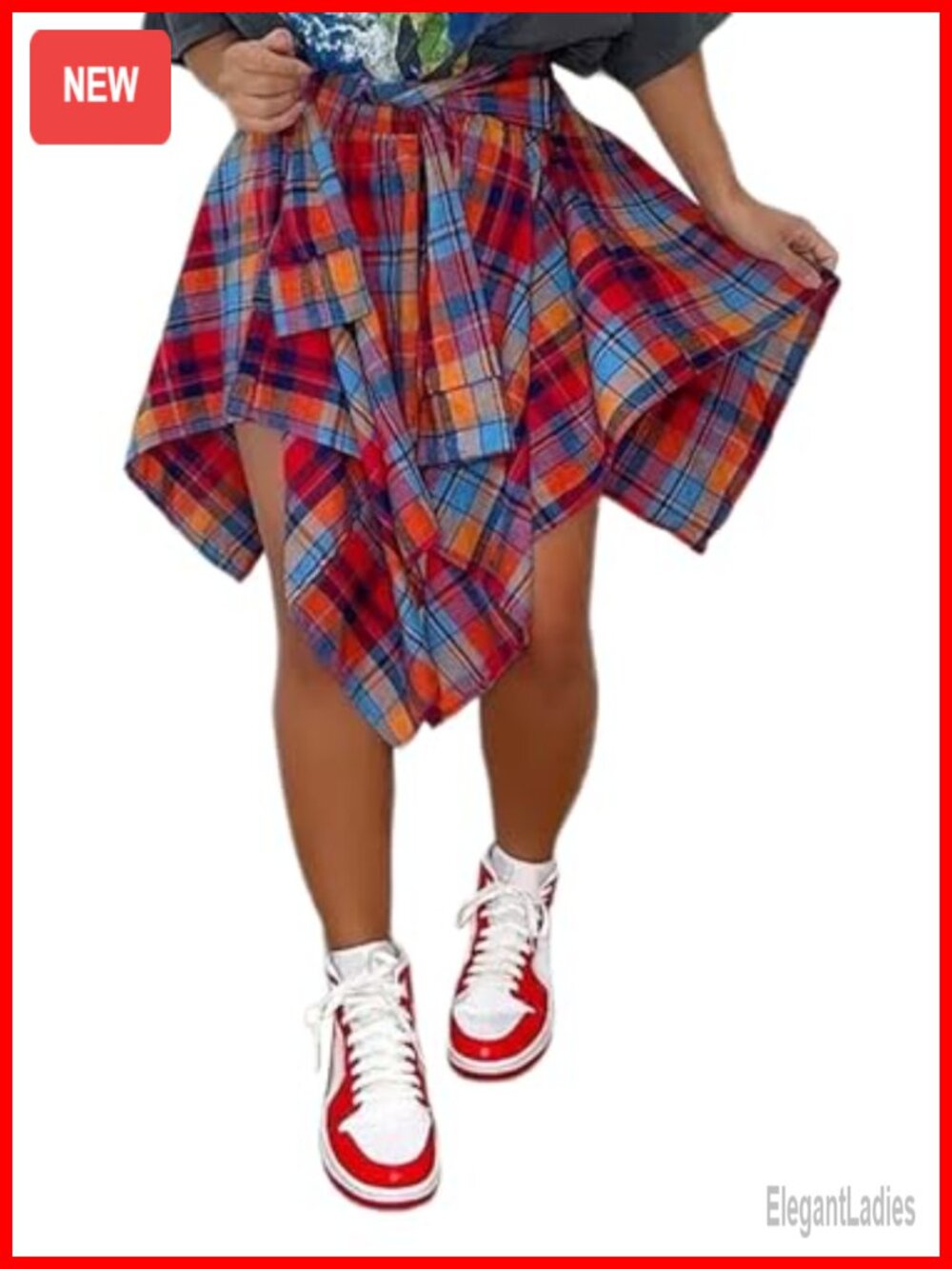 Plaid Mini Skirt Elastic High Waist Tie Front Pleated Streetwear